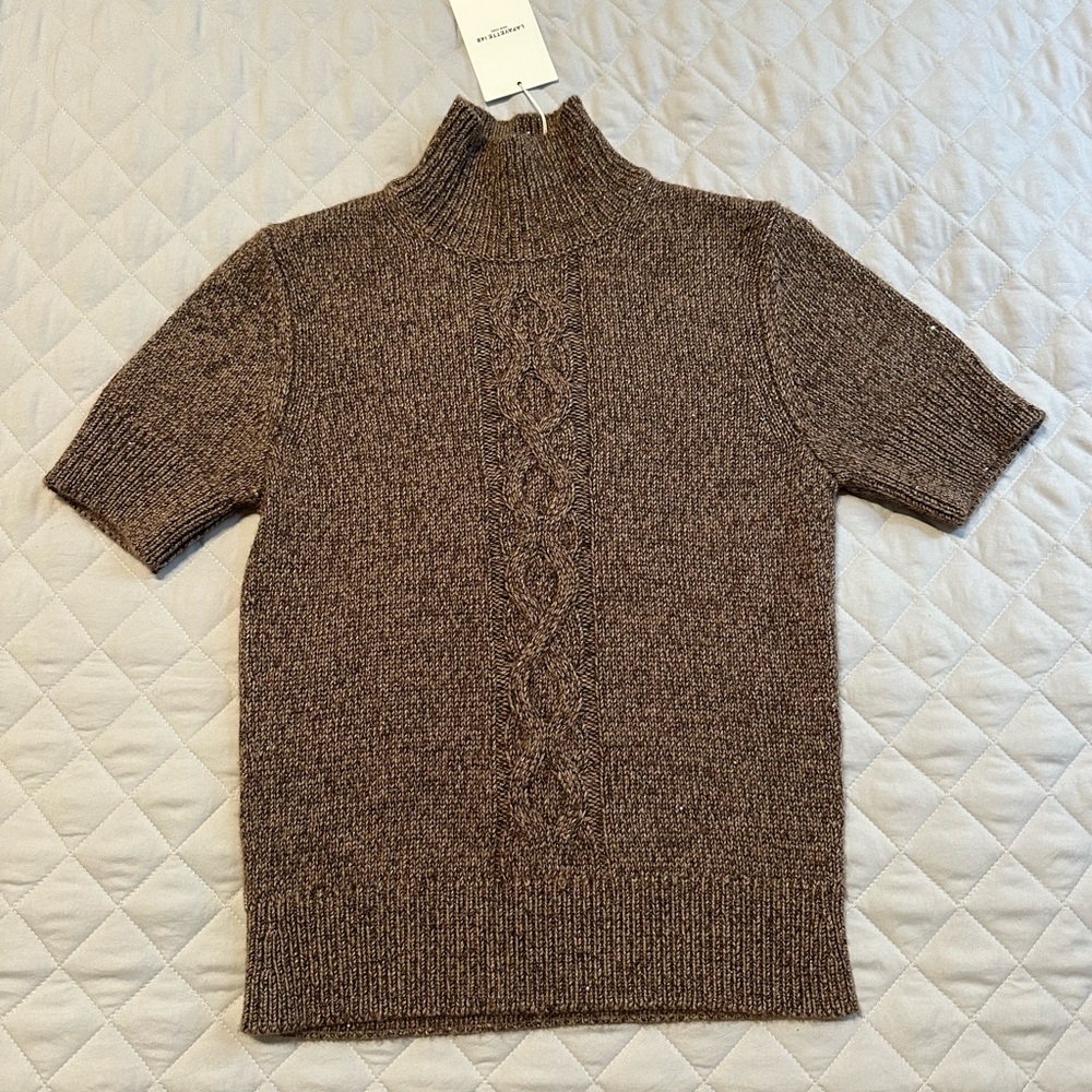 NWT LAFAYETTE 148 high neck cable knit brown sweater